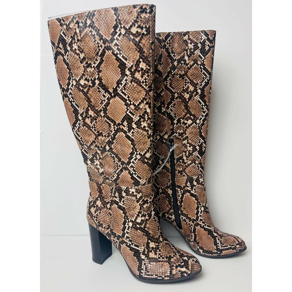 Women's Brandee Knee High Heeled Fashion Boots - Snake Size 6/A New Day Taupe - Picture 8 of 9